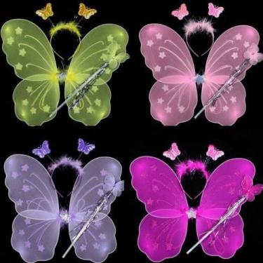 Imagem de 10 Kit Asa Borboleta Infantil Fada Tiara Asa Varinha De Festa - FULLHO