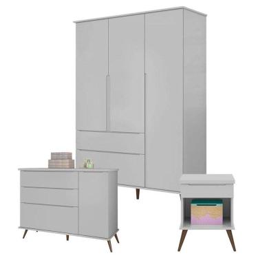 Imagem de Cômoda e Guarda Roupa com Mesa de Apoio Alice Cinza Acetinado - Phoenix baby