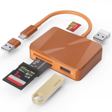 Imagem de Leitor de cartão SD, adaptador de cartão USB-C e USB 5 em 1 com SD/MicroSD/MS e duas portas USB-A leitor de cartão de memória para iPhone 17/16/15 Pro Max iPad MacBook Pro/Air M4/M3 Android telefone