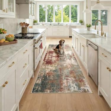 Imagem de RELEANY Tapetes laváveis 7,5 x 18,8 cm, antiderrapante, moderno, abstrato, macio, para sala de estar, entrada, quarto, berçário, estampado, marrom, ferrugem, vermelho, verde, azul, multi