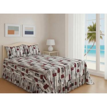 Imagem de Kit Colcha Lençol Com Babado Queen Casal 3 Peças Micropercal Toque De Algodão(Mosaico,Casal)