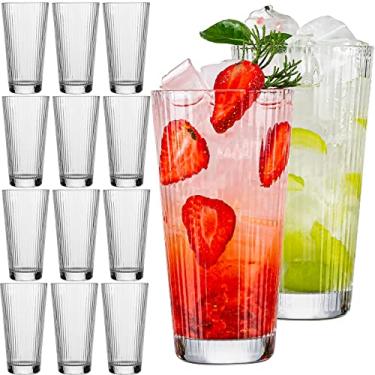 Imagem de Claplante 12 copos para beber, copos altos estilo origami, copos de vidro de 290 ml, copos vintage ondulados elegantes, copos de café, copos duráveis para coquetéis, água, suco, cerveja, uísque
