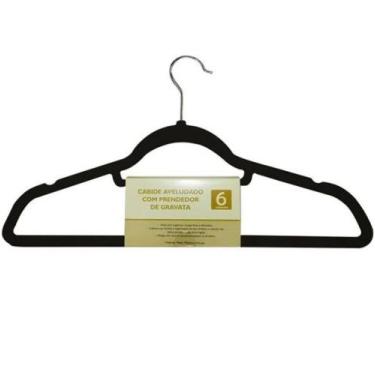 Imagem de Cabide de Veludo 6 Unidades Com Prendedor de Gravata - CleanHome, Pret
