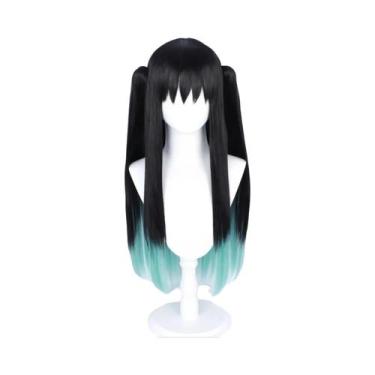 Imagem de Peruca Longa Lisa Gradiente Preto E Azul Para Cosplay Masculino E Femi