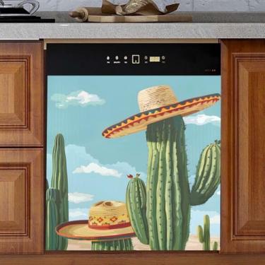 Imagem de Capa de ímã de máquina de lavar louça planta verde cacto capa de ímã de lava-louças, painéis de decalque de ímã de geladeira 58 cm x 66 cm