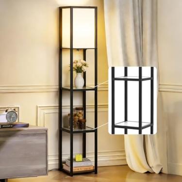 Imagem de MITELSON Luminária De Chão Com Prateleiras, Luminária De Prateleira Moderna Com Lâmpada Led, Prateleira De Canto Com Luz, Luminárias De Pé Com Prateleiras De Vidro Para Sala De Estar, Quarto, Escrit