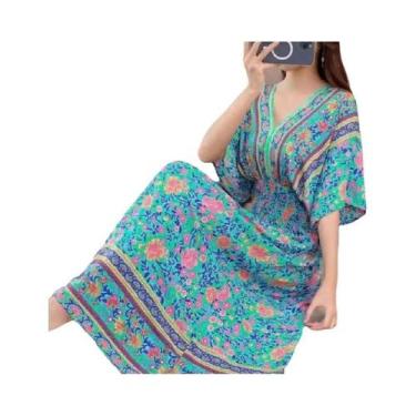 Imagem de Saia Longa Casual Elegante De Verão Com Estampa E Cintura Elástica Em 