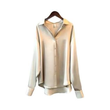Imagem de Camisa De Seda Branca Com Botões, Manga Longa, Blusa Vintage, Corte So