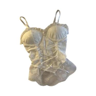 Imagem de Camiseta Cropped Feminina Sexy De Renda Com Bandagem, Sem Mangas, Esti