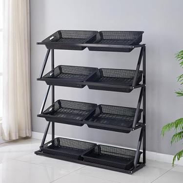 Imagem de Rack de vegetais de supermercado comercial, prateleira de armazenamento de lanches de 4/5 níveis, rack de exibição de varejo de grande capacidade para frutas e legumes, organização de despensa, itens