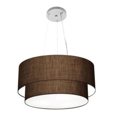 Imagem de Lustre Pendente Duplo Cilíndrico Vivare Md-4369 Cúpula Em Tecido 45x40cm - Bivolt Café 127/220v