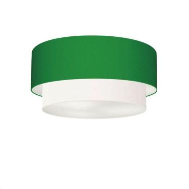 Imagem de Plafon Duplo Cilíndrico Vivare Md-3017 Cúpula Tecido 50x40cm - Bivolt Verde-folha-branco 127/220v