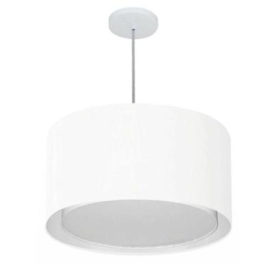 Imagem de Lustre Pendente Cilíndrico Duplo Vivare Md-4293 Cúpula Em Tecido 45x30cm - Bivolt Branco 127/220v