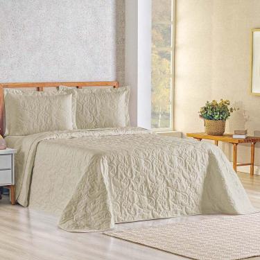Imagem de Kit Cobre Leito Colcha Celeste Queen 3 Peças Matelado Floral 180 Fios - Cáqui