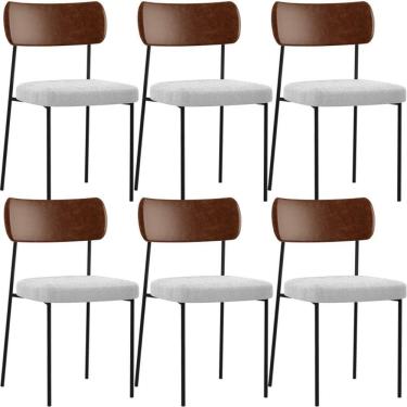 Imagem de Kit 06 Cadeiras Para Sala De Jantar L02 Marrom Bouclê Cinza