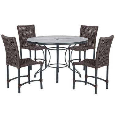 Imagem de Mesa Ascoli Com 4 Cadeiras Cannes De Alumínio Trama Marrom