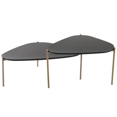 Imagem de Kit 02 Mesas De Centro Para Sala De Estar Pés Metálicos Adek A03 Nero Dourado - Lyam Decor