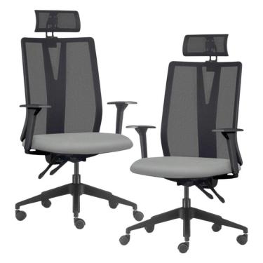 Imagem de Kit 2 Cadeiras Escritório Giratória Presidente Flow F02 Base Preta Sintético Cinza - Lyam Decor