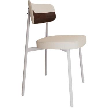 Imagem de Cadeira Estofada Para Sala De Jantar Astrid Branco C01 Linho Palha Courino Whisky - Lyam Decor