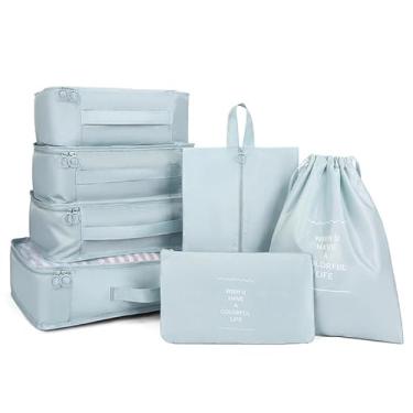 Imagem de Conjunto 7 em 1 bolsa organizadora de viagem, portátil, organizador de bagagem, impermeável, roupa íntima, armazenamento de sapatos, bolsa essencial de viagem (azul, 7 peças)