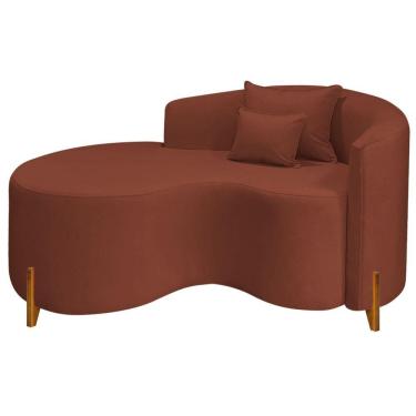 Imagem de Divã Recamier Curvo Sala De Estar Recepção Inglaterra 150cm Pés Madeira Lado Esquerdo Bouclé Cor Terracota