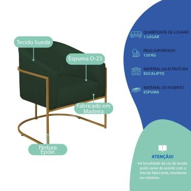 Imagem de Poltrona Decorativa Jade Moderno Escritório Confortável Luxo Base De Ferro Dourado Suede Cor Verde