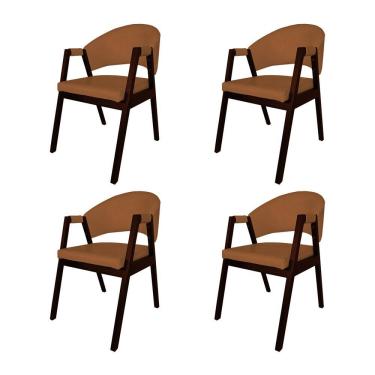 Imagem de Kit 4 Cadeiras Helen para Mesa de Jantar Madeira Maciça Castanho Premium Assento Facto - Caramelo