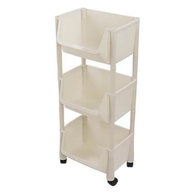 Imagem de Eujgoov Rack de Armazenamento Móvel, Estante de Madeira de Grande Capacidade Com Rodas Traváveis, Carrinho Utilitário Versátil para Escritório Doméstico e Dormitório Estudantil (3 camadas sem