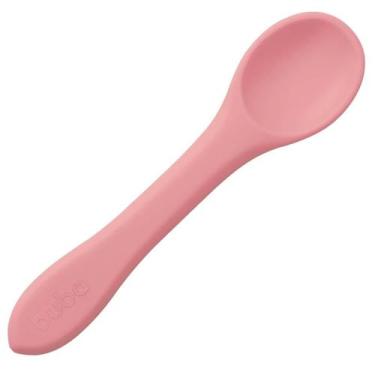Imagem de Colher de Silicone para Bebê Buba Rosa +6m Introducao Alimentar Flexív