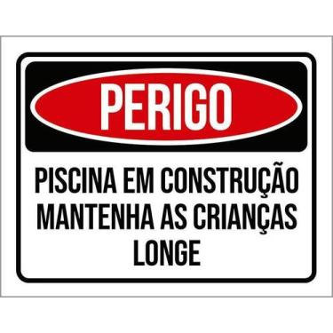 Imagem de Kit 5 Placa Acm Piscina Construção Crianças Longe 18X23 - Sinalizo