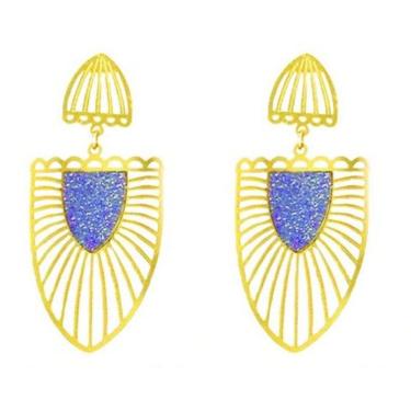 Imagem de Brinco Folheado a Ouro 18k Glamour Brazão Com Brilho Safira