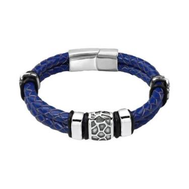 Imagem de Pulseira Masculina De Couro Trançado Marrom Com Aço Inoxidável 316L E 