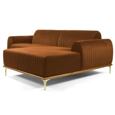 Imagem de Sofá 230cm 4 Lugares Com Chaise Direito Pés Gold Molino C-262 Veludo Telha - Domi