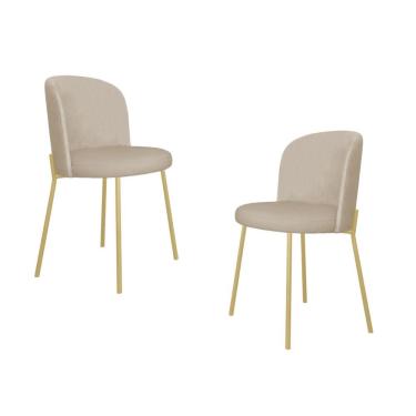 Imagem de Kit 2 Cadeira Metal Dourada Mesa Jantar Reforçada Corvin Corvin Bege