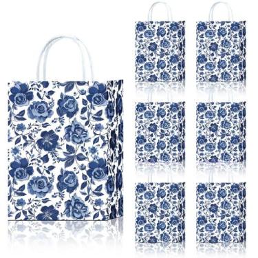 Imagem de Saco de presente azul branco estilo porcelana Kraft Paper 22x16x8cm - 