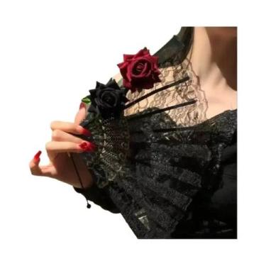 Imagem de Leque De Mão Dobrável Em Renda Preta E Branca Para Mulheres, Estilo Vi