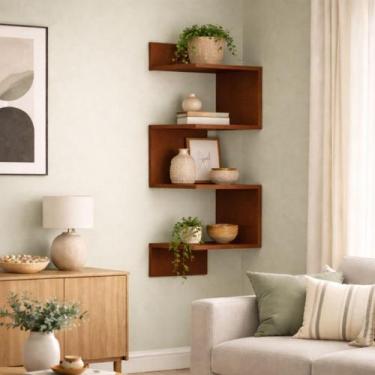 Imagem de Prateleira de Canto Suspensa em MDF 80cm  Nicho Decorativo ZigueZague 