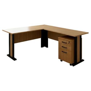 Imagem de Mesa Escrivaninha De Canto Gaveteiro Pasta Suspensa Com Chave Tecno Mo