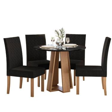 Imagem de Sala de Jantar Mesa Redonda Estilo 900 e 4 Cadeiras Elegance Semplice – Tampo de Vidro, MDF/MDP, Veludo – Sonetto