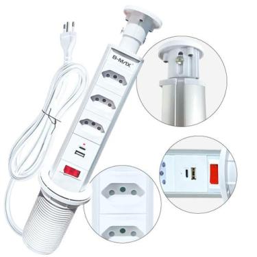 Imagem de Torre Tomada de Embutir Retrátil 20A com USB e Tipo C  Segurança e Pra