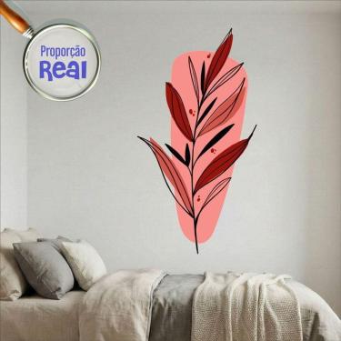 Imagem de Adesivo Floral Boho Vermelho Estilo Nórdico 79x150 Minimalista Mod.03