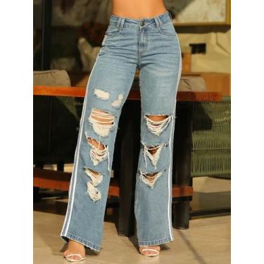 Imagem de Calça Wide Leg Estilosa Destroyed PitBull Jeans 89762 COR:AZUL MEDIOTA
