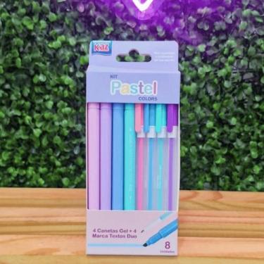 Imagem de Kit marca texto+caneta esfer. gel 4 cores tons pastel - Kaz