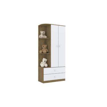 Imagem de Guarda Roupa Solteiro Labirinto 2 Portas de Abrir 2 Gavetas MDF-MDP Rústico-Branco Móve...