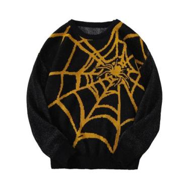 Imagem de Suéter Casual Masculino De Tricô Com Padrão De Teia De Aranha Para Out