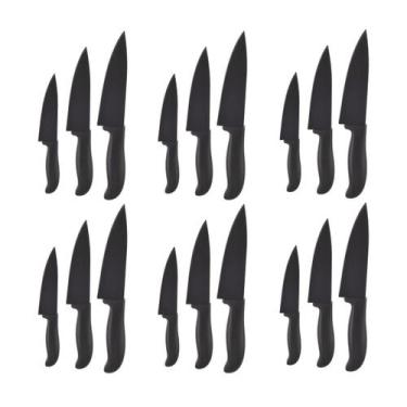 Imagem de 6 Conjuntos de Faca De Casa Churrasco Faqueiro Preto Buffet - UNIVENDA