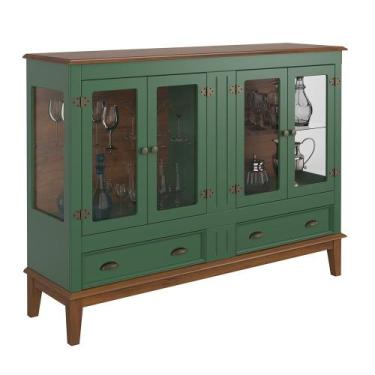 Imagem de Mini Cristaleira de Madeira Maciça 4 portas - Apaixone&Decore, Verde -