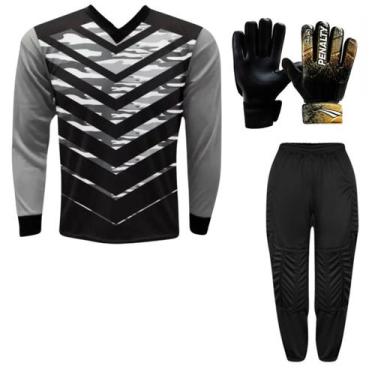 Imagem de Kit Goleiro Roma Infantil Camisa Kanga + Calça TRB + Luva Penalty Delt