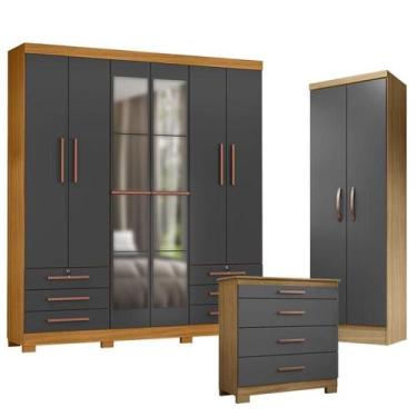 Imagem de Guarda Roupa Casal Londres com Espelho com Cômoda 4 Gavetas New e Mult