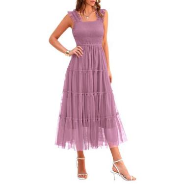 Imagem de Vestido PRETTYGARDEN Midi de Tule Roxo Sem Mangas com Franzidos Tamanh